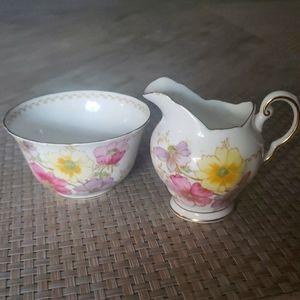Vintage Tea Set, Open Sugar Bowl and Creamer, Tuscan Bone China